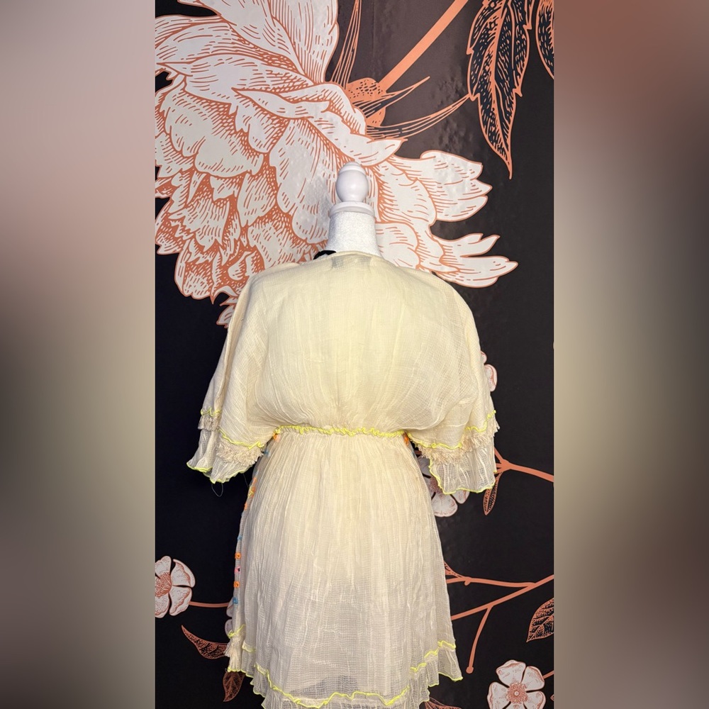 NWT Papa Pia Luxe Cream Mini Dress with Neon Embroidery & Mirror Accent Detail - Picture 6 of 10